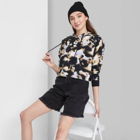 Wild fable cropped hoodie black multi dye color new with tags size large - Picture 8 of 14